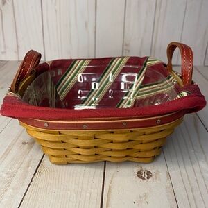 Longaberger Small Basket with Red liner, Plastic Insert and leather handles